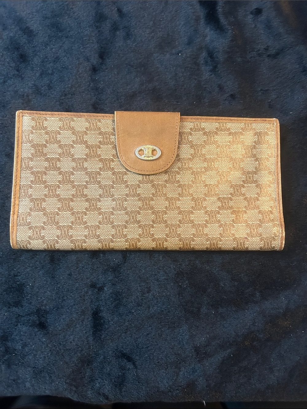 Celine Tan Brown Monogram Long Continental Double Snap Wallet